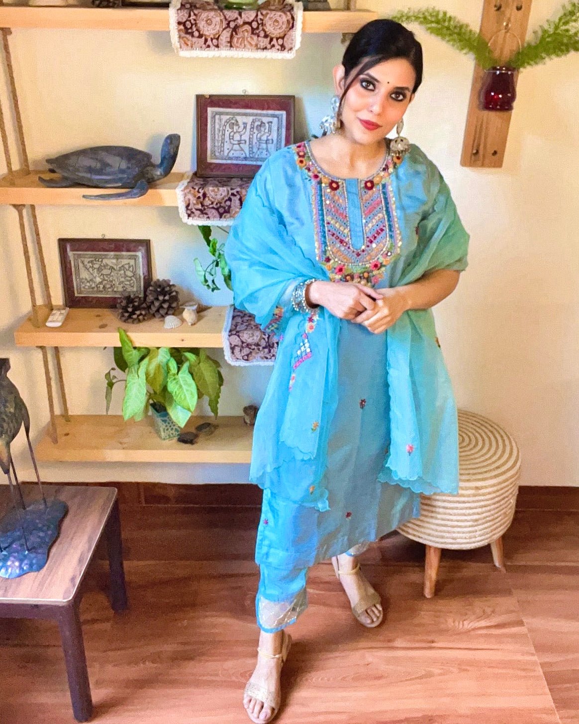 Aleena Sky Blue Dola Silk Kurta Set - Param Iqbal