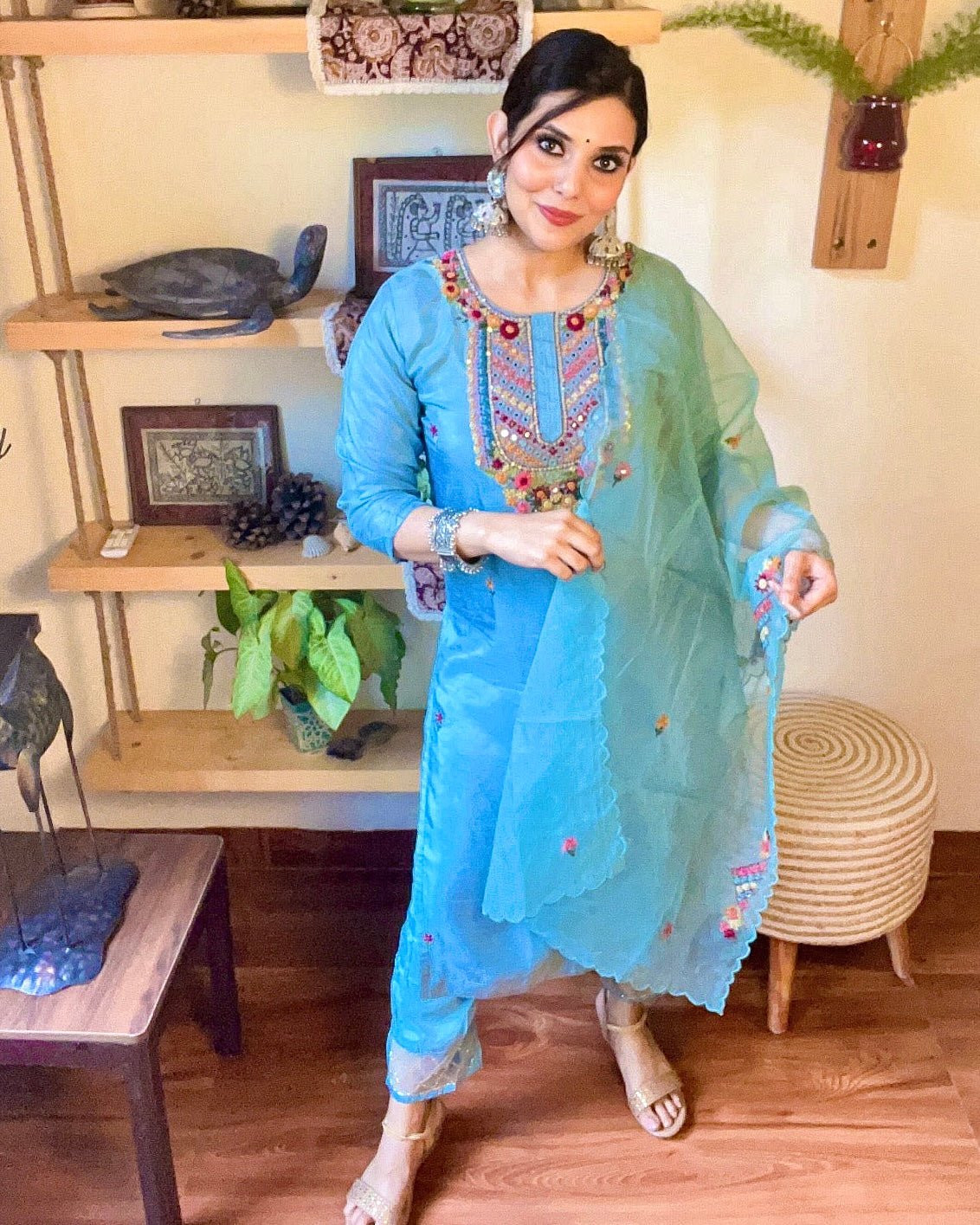 Aleena Sky Blue Dola Silk Kurta Set - Param Iqbal