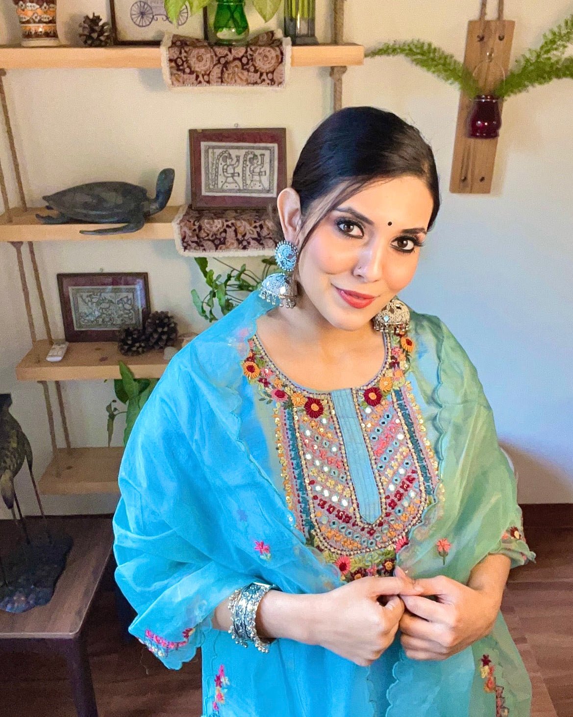 Aleena Sky Blue Dola Silk Kurta Set - Param Iqbal