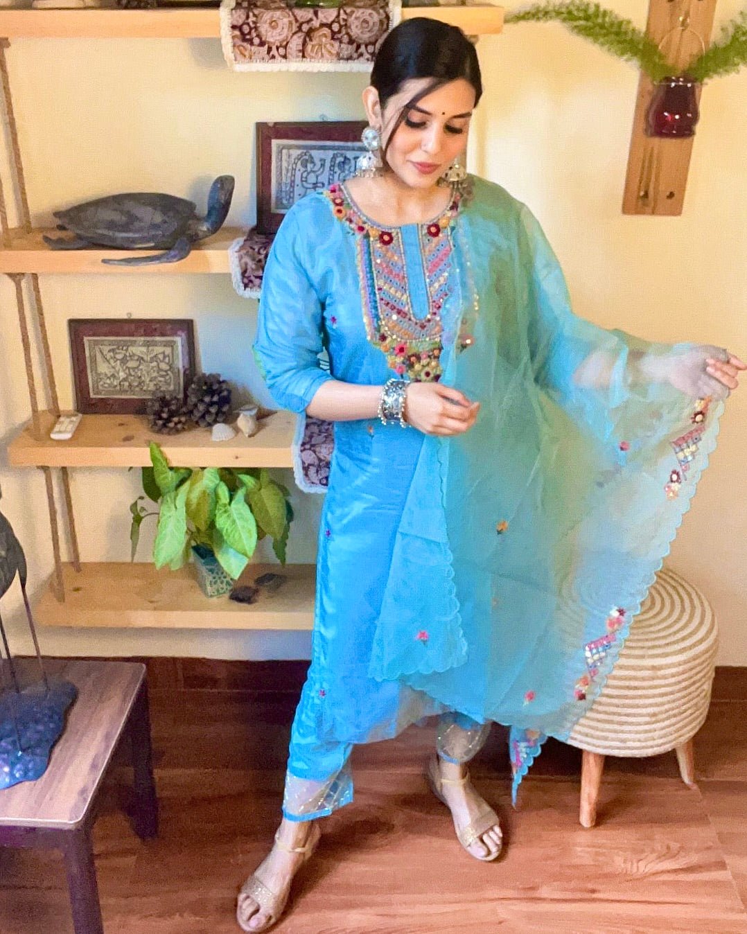 Aleena Sky Blue Dola Silk Kurta Set - Param Iqbal