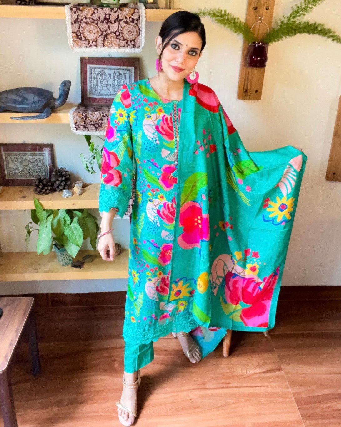 Anaya Turquoise Muslin Kurta Set - Param Iqbal