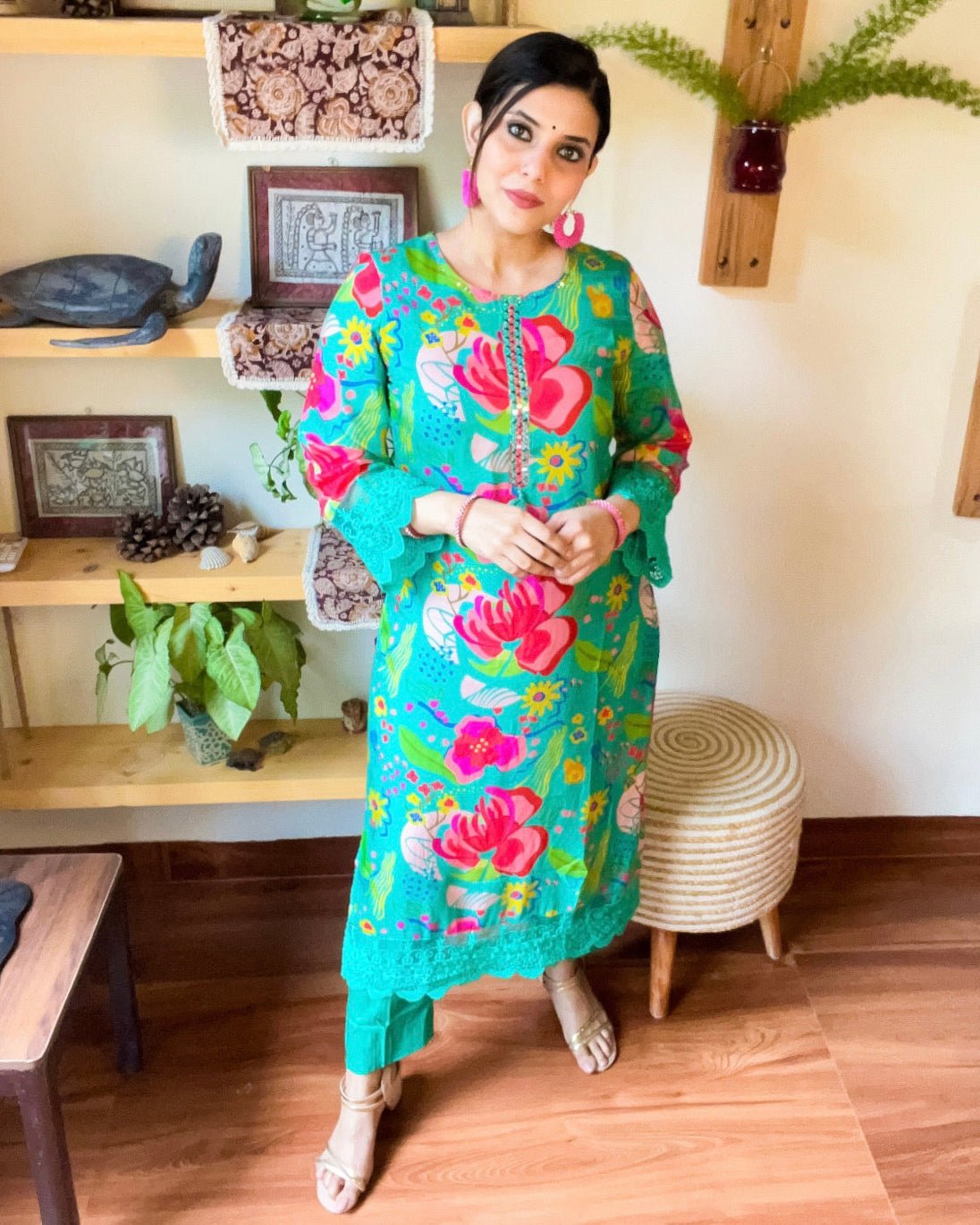 Anaya Turquoise Muslin Kurta Set - Param Iqbal