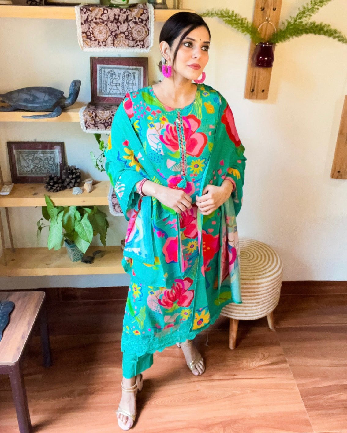 Anaya Turquoise Muslin Kurta Set - Param Iqbal