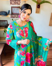 Anaya Turquoise Muslin Kurta Set - Param Iqbal