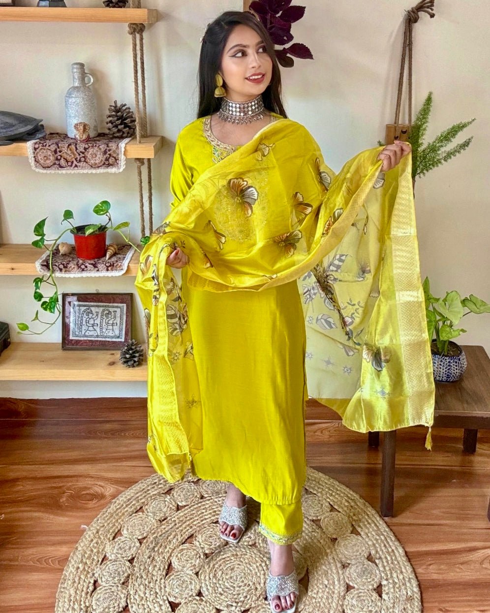Asma Lime Green Roman Silk Kurta Set - Param Iqbal