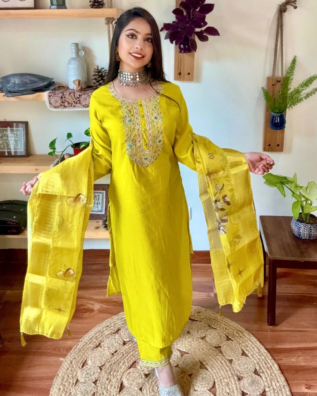 Asma Lime Green Roman Silk Kurta Set - Param Iqbal