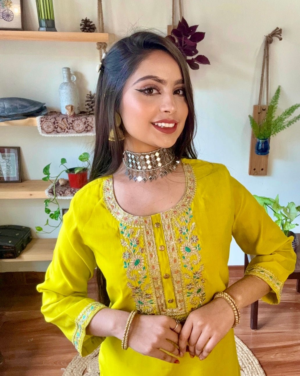 Asma Lime Green Roman Silk Kurta Set - Param Iqbal