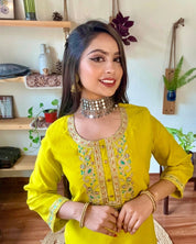 Asma Lime Green Roman Silk Kurta Set - Param Iqbal