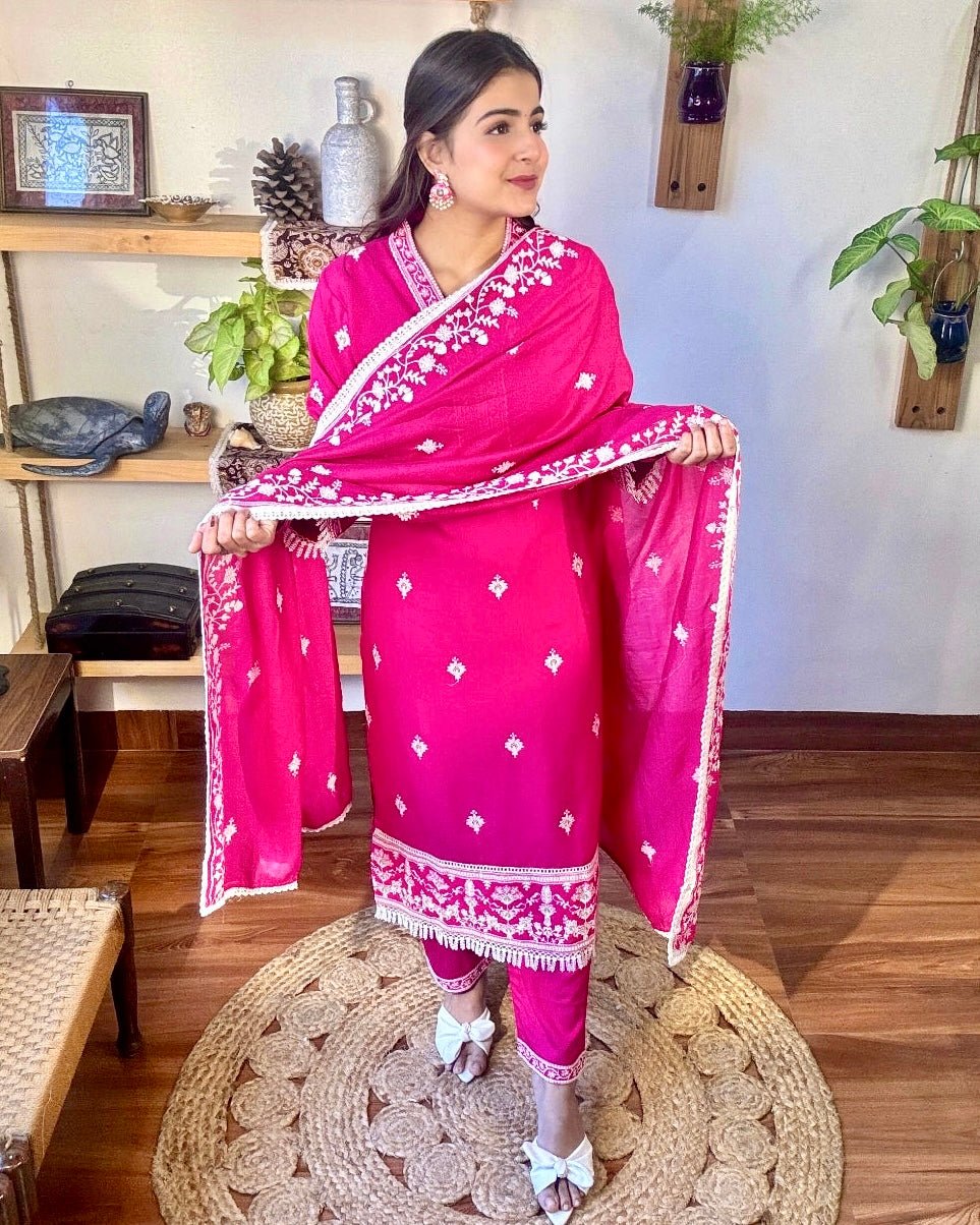 Avantika Pink Cotton Kurta Set - Param Iqbal