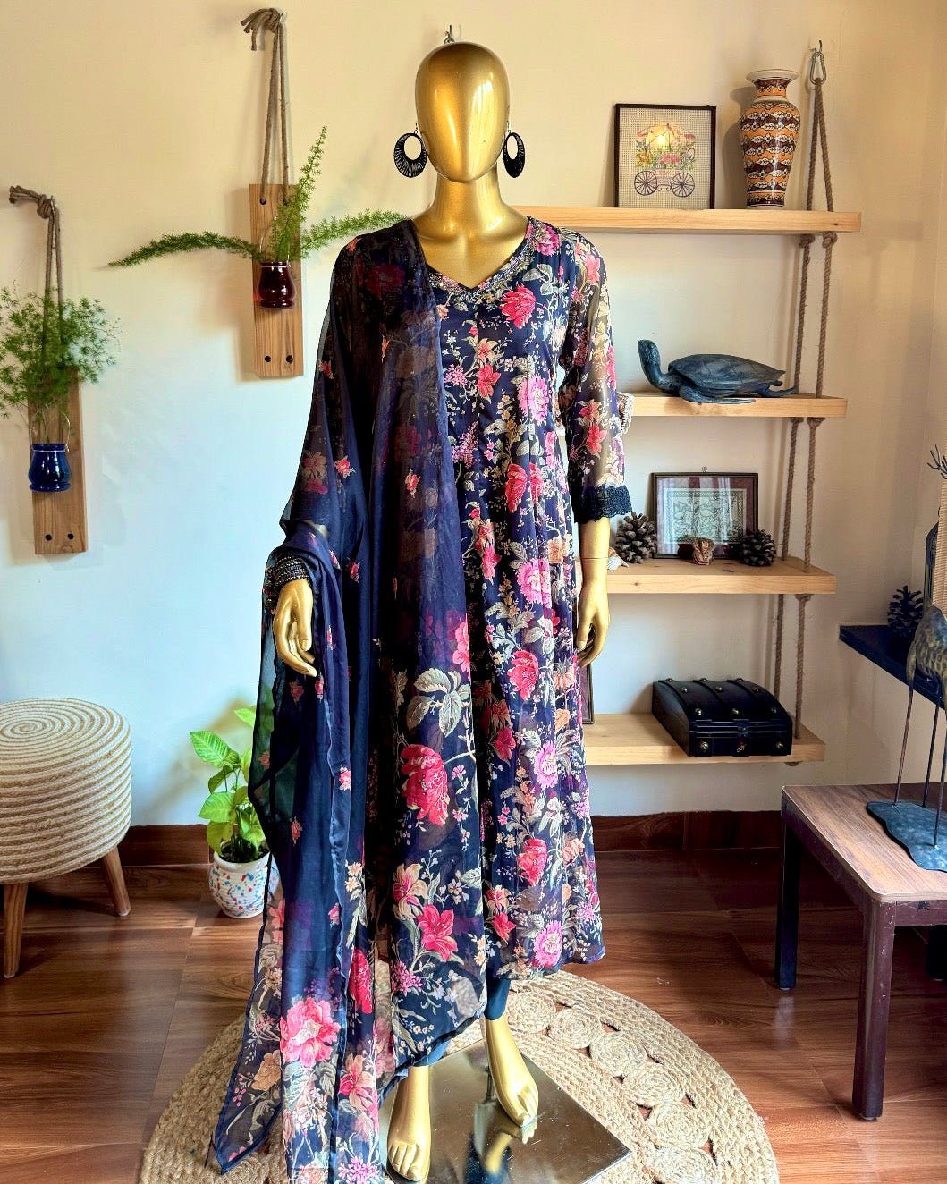 Faheeda Black Chiffon Kurta Set - Param Iqbal