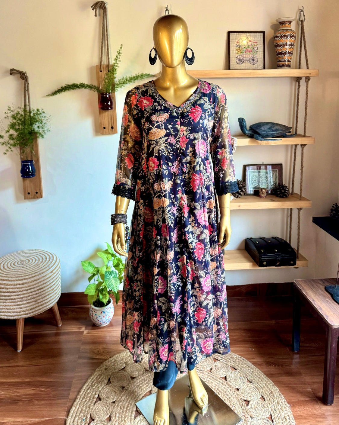 Faheeda Black Chiffon Kurta Set - Param Iqbal