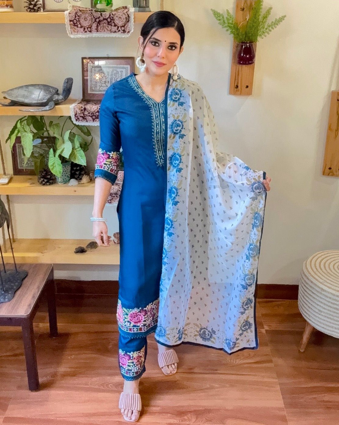 Fareen Cobalt Blue Roman Silk Kurta Set - Param Iqbal