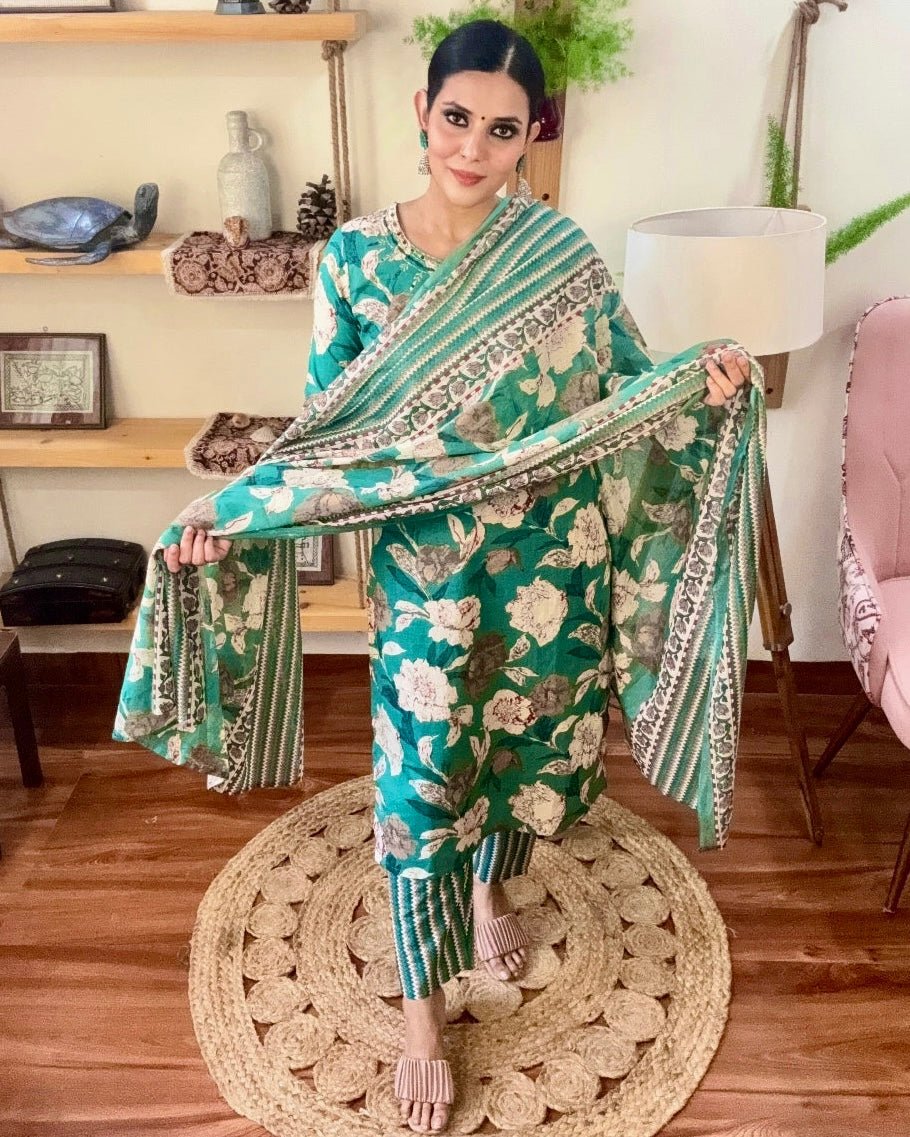 Fatima Sea Green Cotton Kurta Set - Param Iqbal