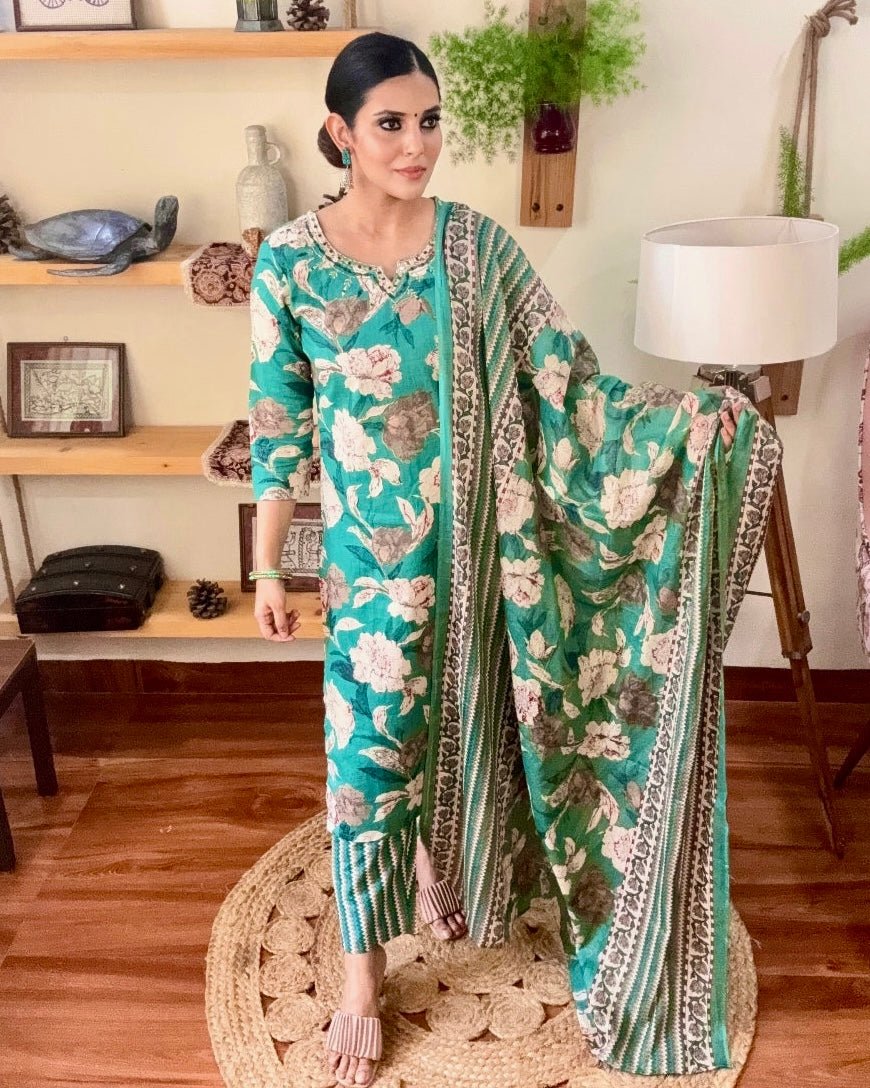Fatima Sea Green Cotton Kurta Set - Param Iqbal