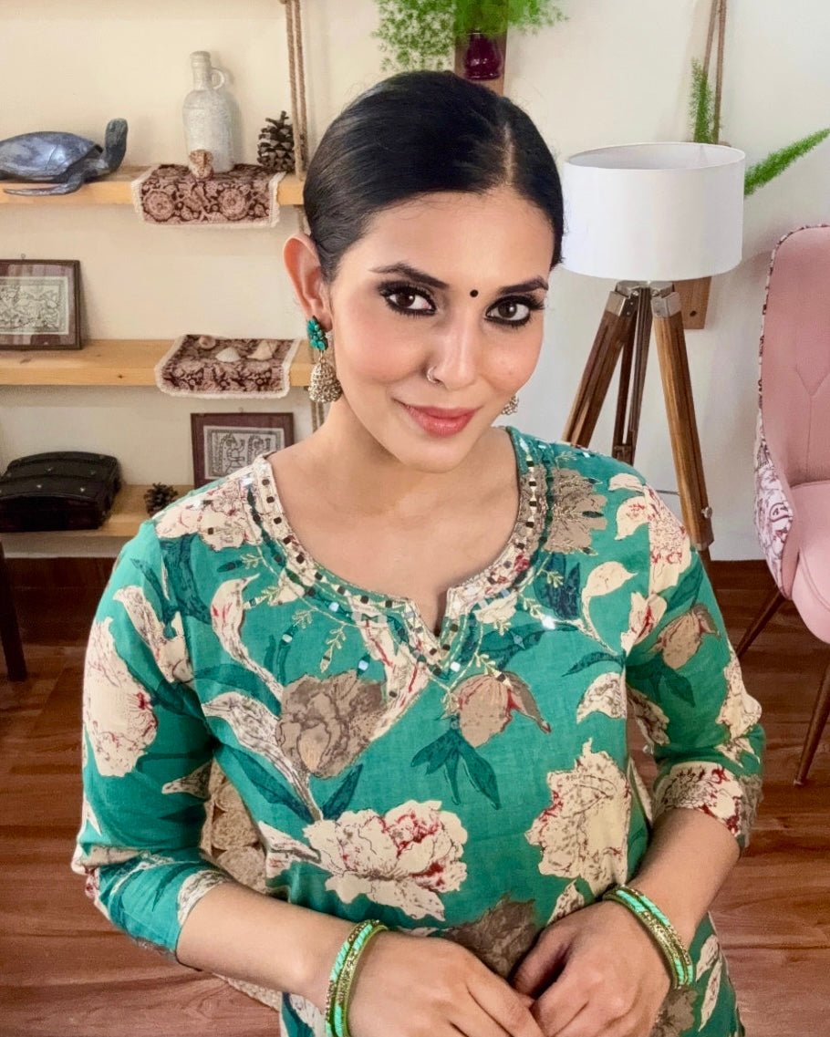 Fatima Sea Green Cotton Kurta Set - Param Iqbal