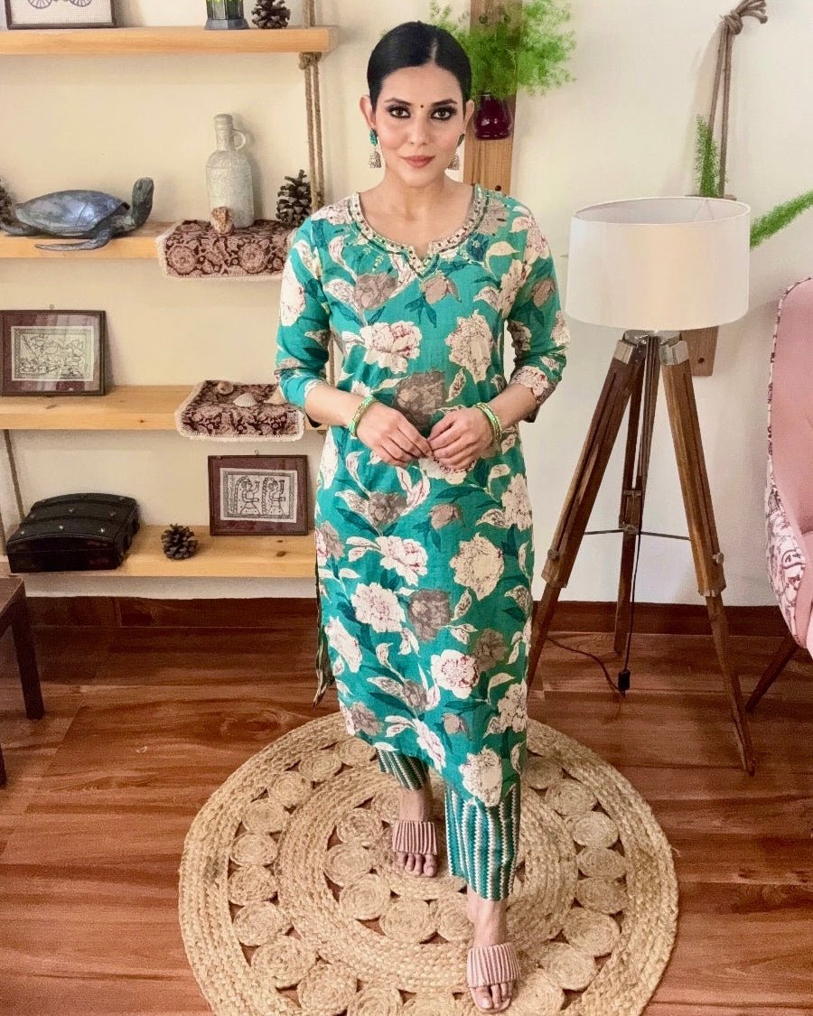 Fatima Sea Green Cotton Kurta Set - Param Iqbal