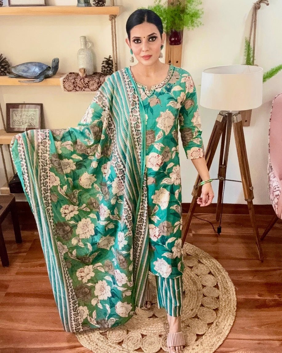 Fatima Sea Green Cotton Kurta Set - Param Iqbal