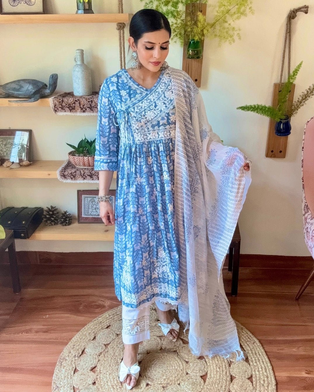 Firoza Sky Blue Cotton Kurta Set - Param Iqbal