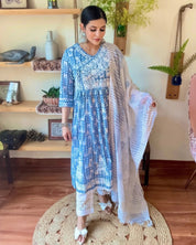 Firoza Sky Blue Cotton Kurta Set - Param Iqbal