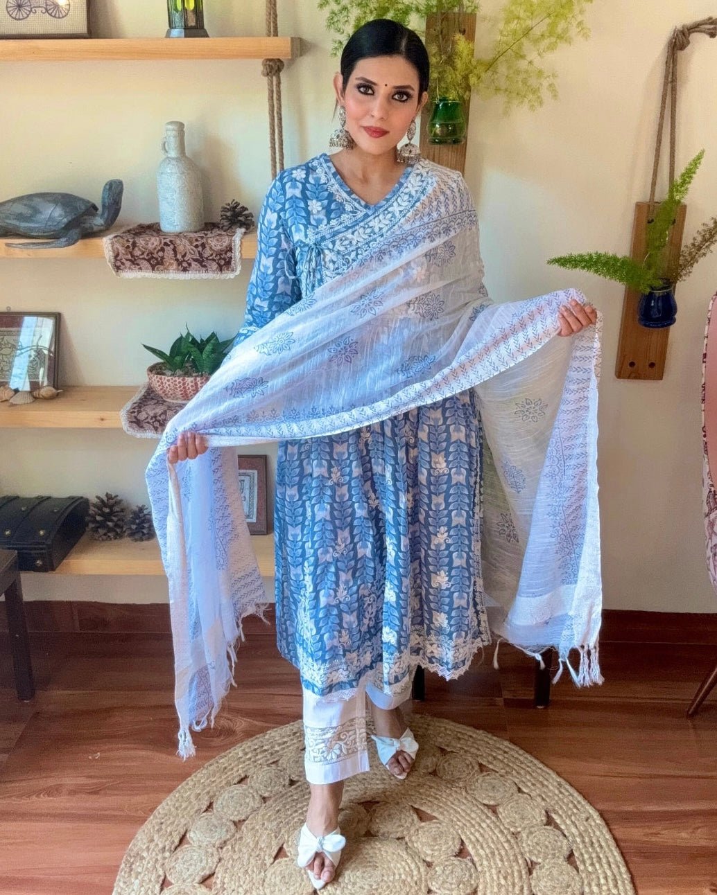 Firoza Sky Blue Cotton Kurta Set - Param Iqbal