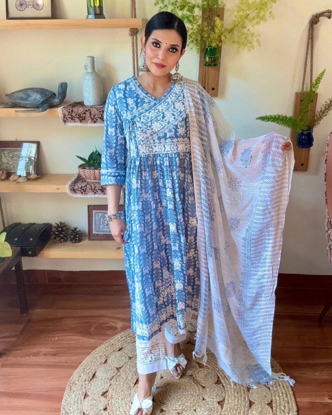 Firoza Sky Blue Cotton Kurta Set - Param Iqbal