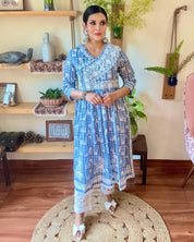 Firoza Sky Blue Cotton Kurta Set - Param Iqbal