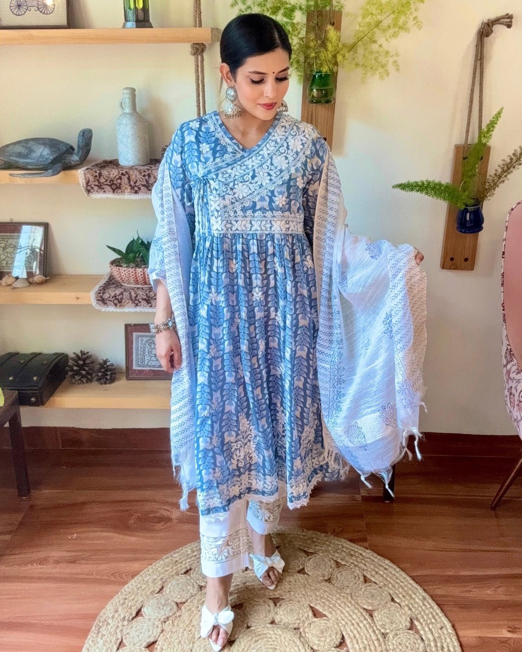 Firoza Sky Blue Cotton Kurta Set - Param Iqbal
