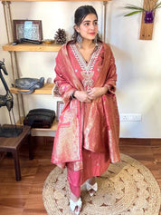 Gauri Rust Brown Silk Kurta Set - Param Iqbal