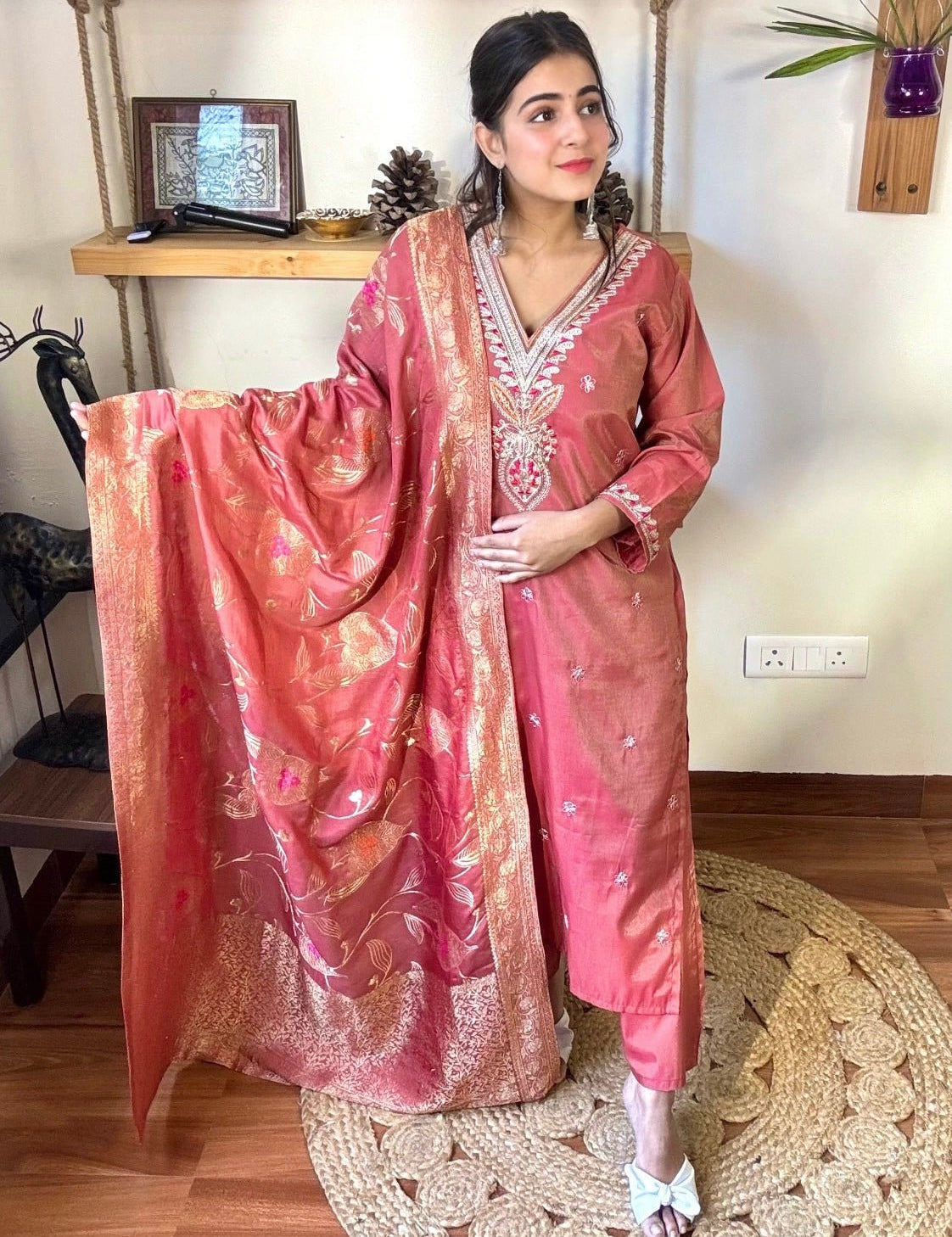 Gauri Rust Brown Silk Kurta Set - Param Iqbal