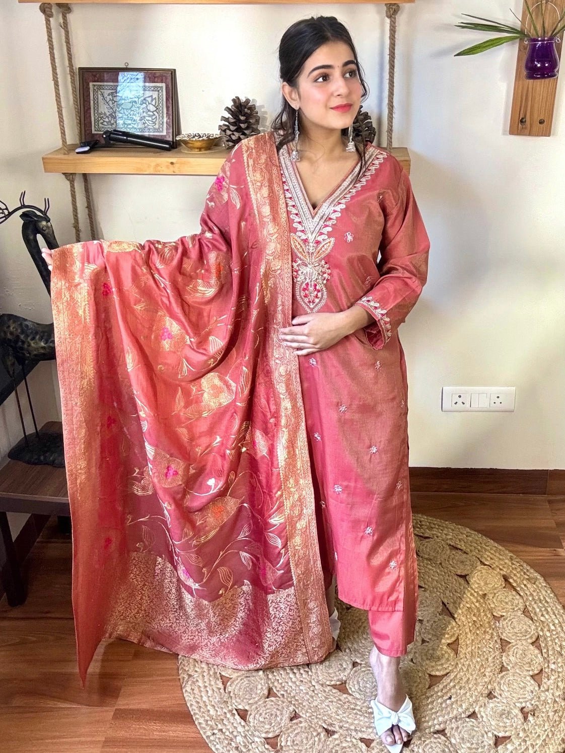 Gauri Rust Brown Silk Kurta Set - Param Iqbal