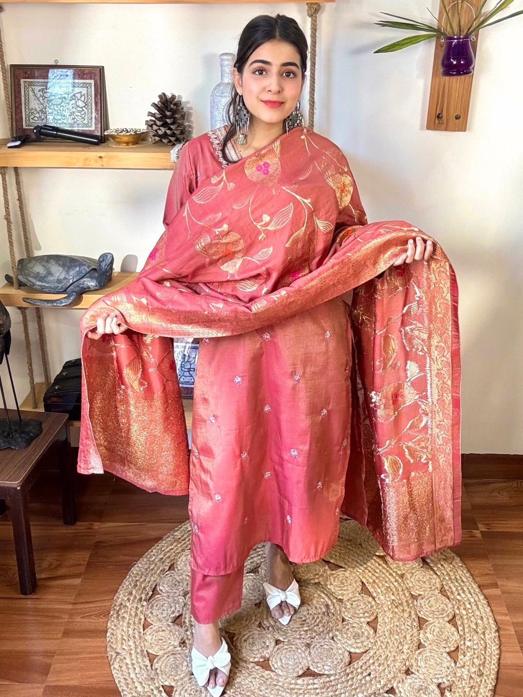 Gauri Rust Brown Silk Kurta Set - Param Iqbal
