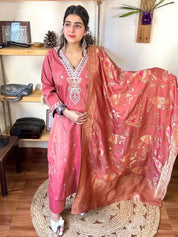 Gauri Rust Brown Silk Kurta Set - Param Iqbal