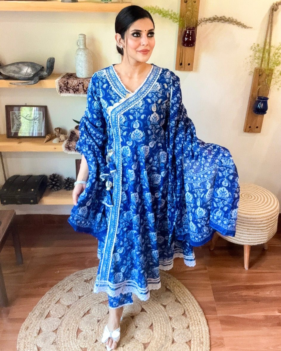 Gulbano Blue Cotton Kurta Set - Param Iqbal