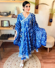 Gulbano Blue Cotton Kurta Set - Param Iqbal
