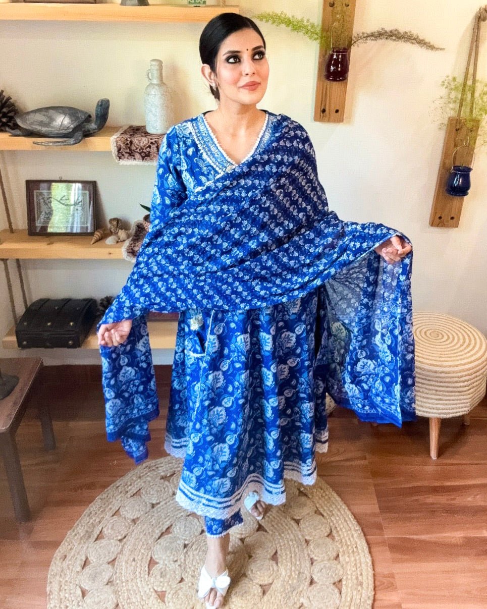 Gulbano Blue Cotton Kurta Set - Param Iqbal