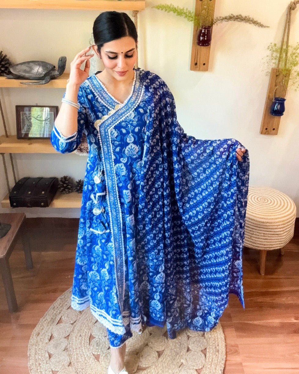 Gulbano Blue Cotton Kurta Set - Param Iqbal