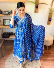 Gulbano Blue Cotton Kurta Set - Param Iqbal
