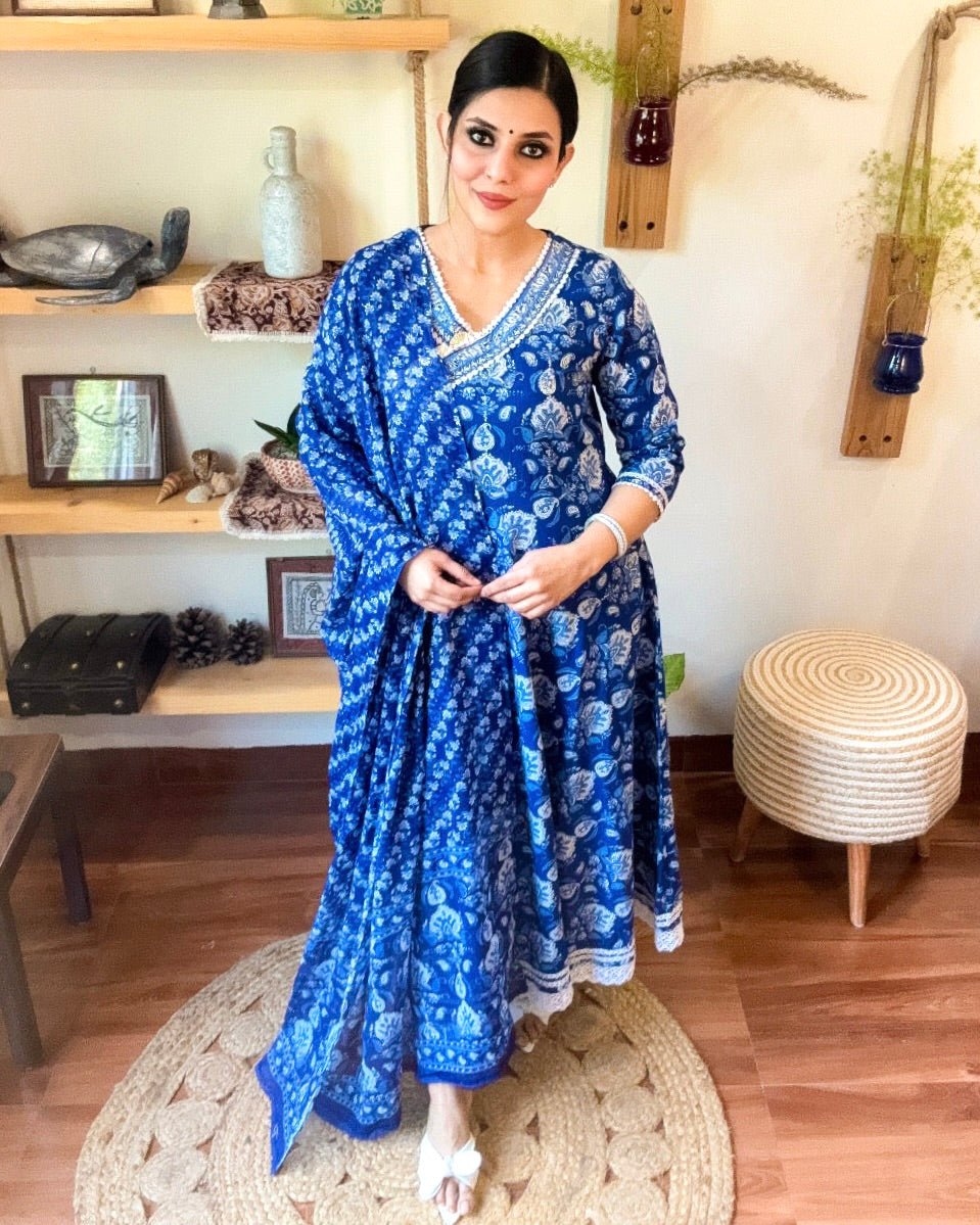 Gulbano Blue Cotton Kurta Set - Param Iqbal