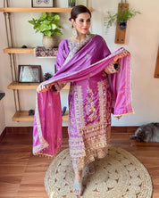Gulnaar Purple Chinnon Kurta Set - Param Iqbal