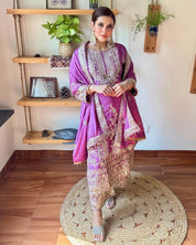 Gulnaar Purple Chinnon Kurta Set - Param Iqbal