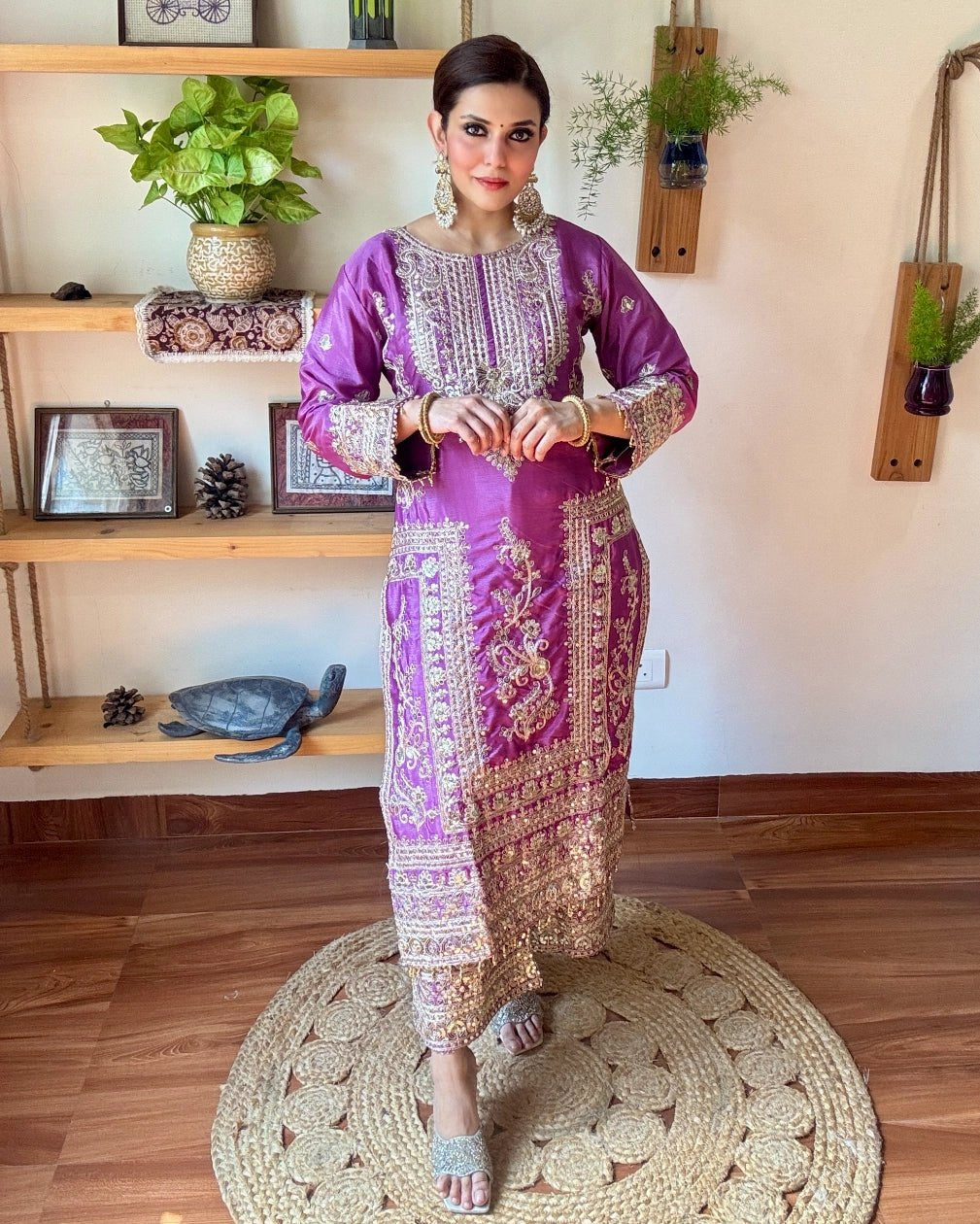Gulnaar Purple Chinnon Kurta Set - Param Iqbal