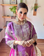 Gulnaar Purple Chinnon Kurta Set - Param Iqbal