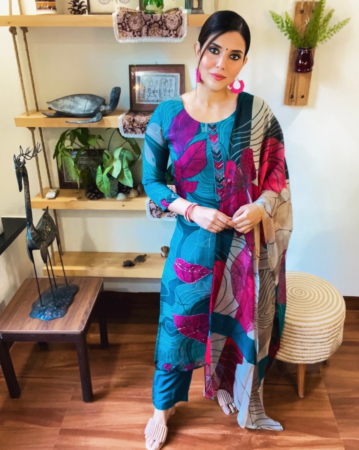 Hanifah Teal Blue Organza Kurta Set - Param Iqbal