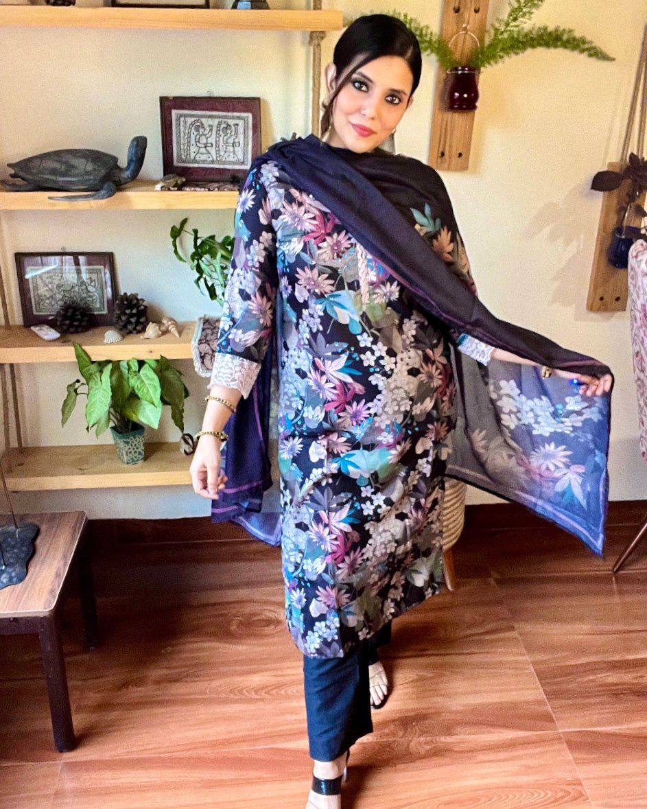 Ifza Black Cotton Kurta Set - Param Iqbal