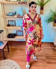 Inaya Beige Chinnon Kurta Set - Param Iqbal