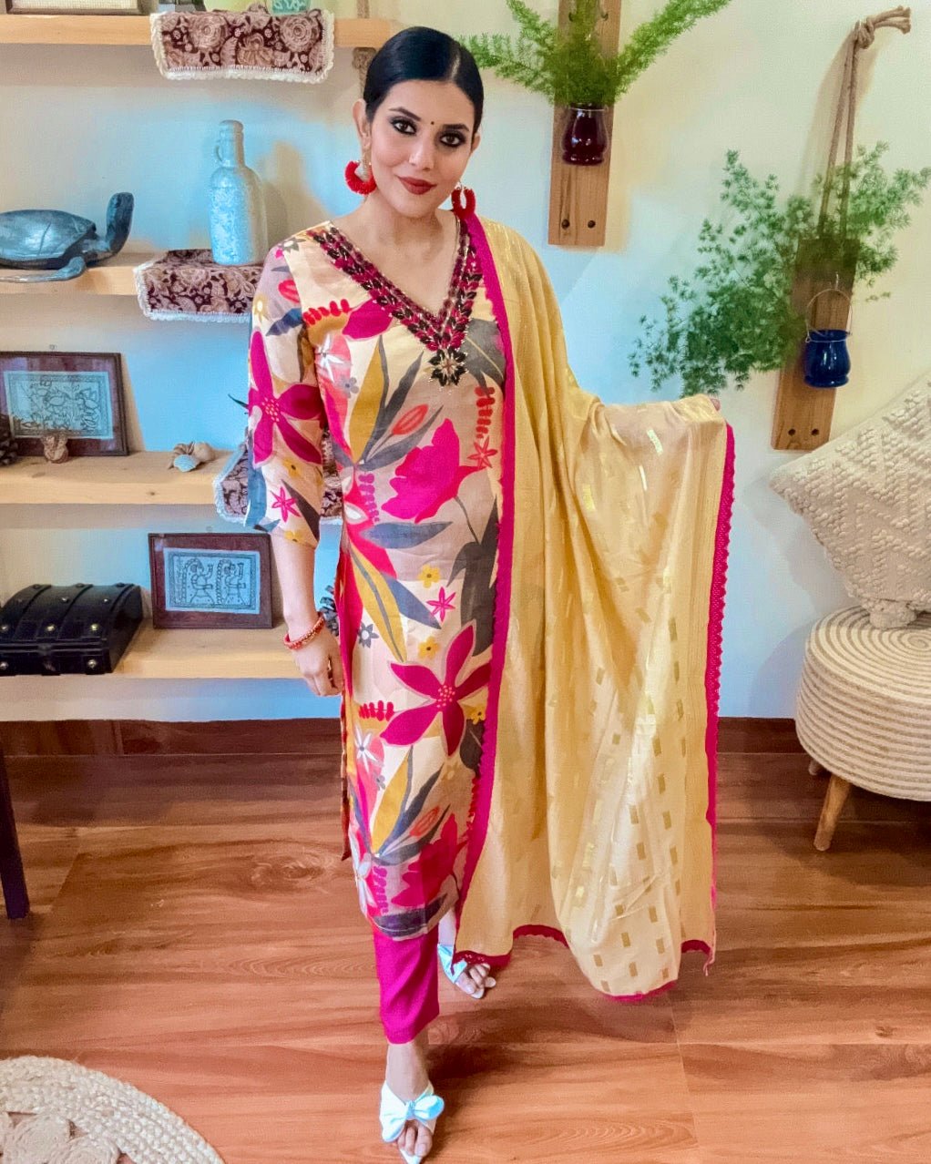 Inaya Beige Chinnon Kurta Set - Param Iqbal