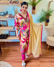 Inaya Beige Chinnon Kurta Set - Param Iqbal