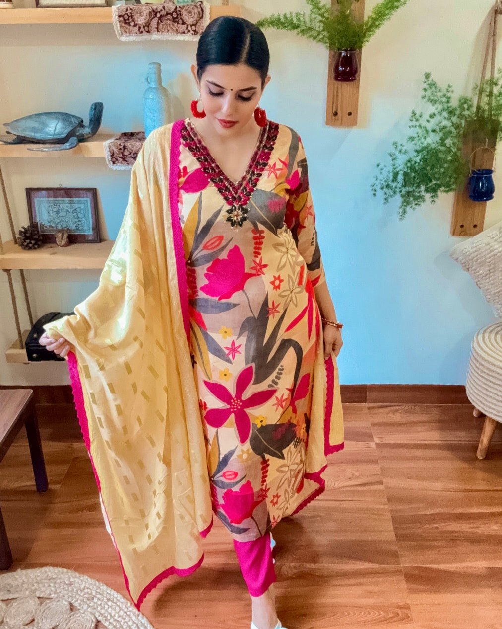 Inaya Beige Chinnon Kurta Set - Param Iqbal
