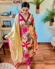 Inaya Beige Chinnon Kurta Set - Param Iqbal