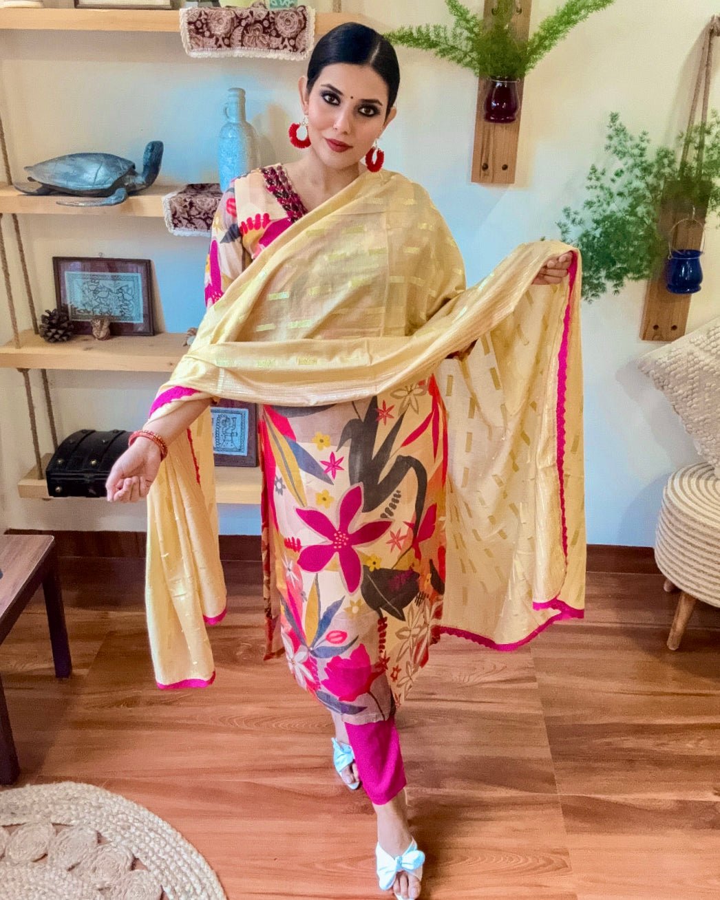Inaya Beige Chinnon Kurta Set - Param Iqbal